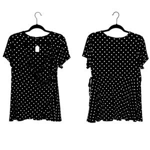 Black Polka Dot Studio Knot Surplice Wrap Top